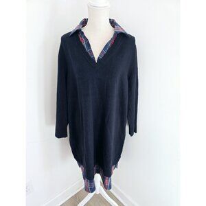 Draper James Wool Cotton Plaid Preppy Layered Shirt Sweater Dress 2X Collared